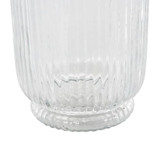 Clear Round Glass Ribbed Fluted Decorative Candle Holder